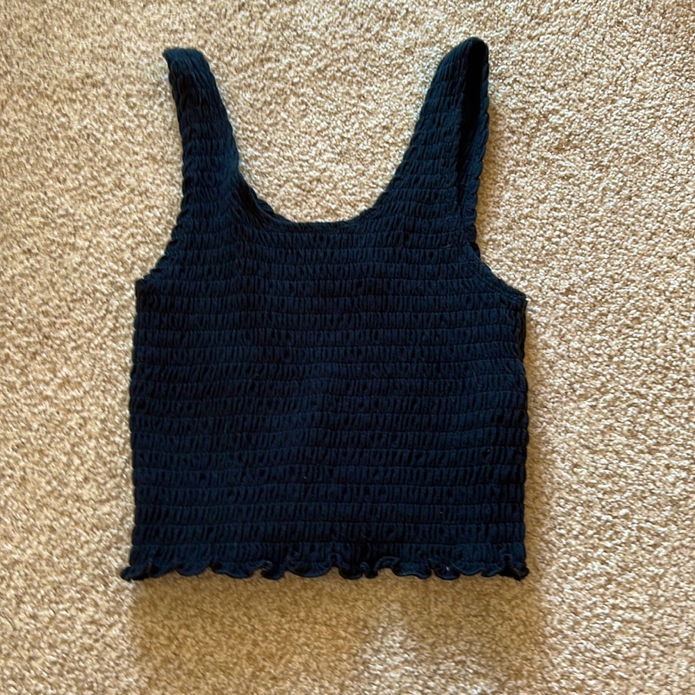 navy blue, cropped tank, Hollister, ruffled bottom, XS, california collection